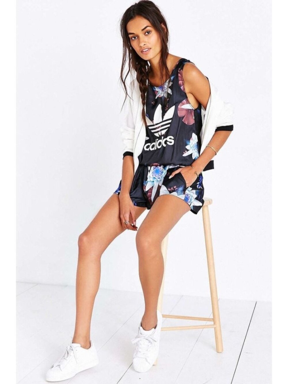 Adidas Originals Lotus Print Sleeveless Romper Jumpsuit Shorts Playsuit Small 6 - Picture 2 of 10